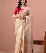 Beige woven design pure cotton handloom saree