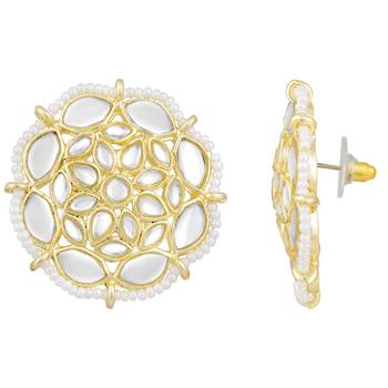 Gold plated kundan studded big stud earrings ethnic jewelry 3