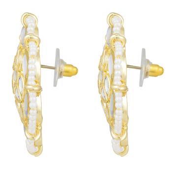 Gold plated kundan studded big stud earrings ethnic jewelry 5