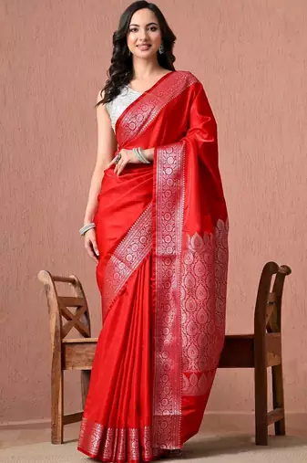 Red ethnic motifs zari art silk banarasi saree