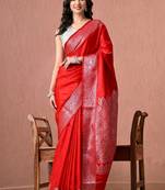 Red ethnic motifs zari art silk banarasi saree
