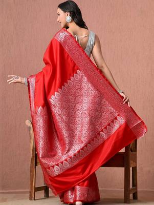Red ethnic motifs zari art silk banarasi saree 2