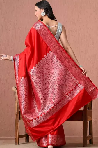 Red ethnic motifs zari art silk banarasi saree