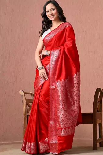 Red ethnic motifs zari art silk banarasi saree