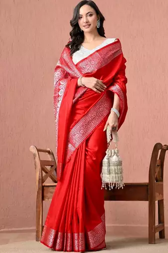 Red ethnic motifs zari art silk banarasi saree
