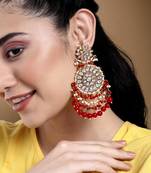 Elegant wear faux kundan studded drop dangle earrings with beaded