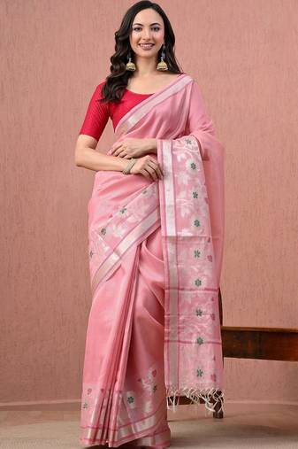 Pink floral pure cotton handloom saree