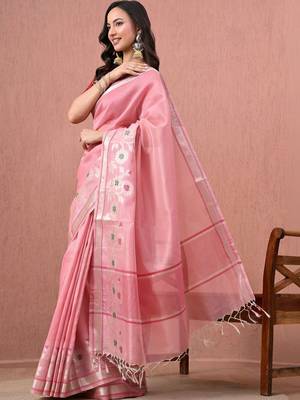 Pink floral pure cotton handloom saree 2