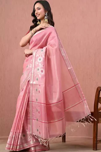 Pink floral pure cotton handloom saree