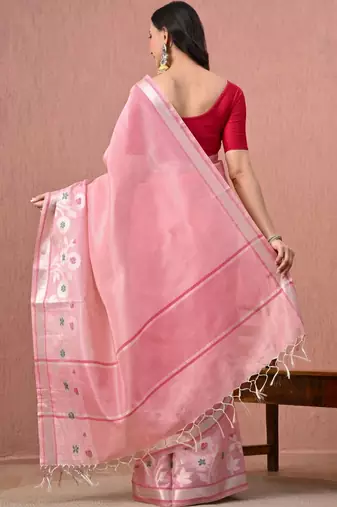 Pink floral pure cotton handloom saree