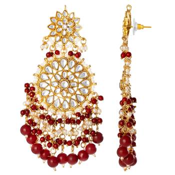Elegant wear faux kundan studded drop dangle earrings with beaded 3
