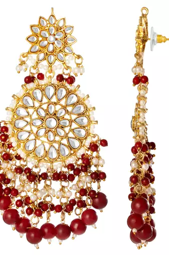 Elegant wear faux kundan studded drop dangle earrings with beaded