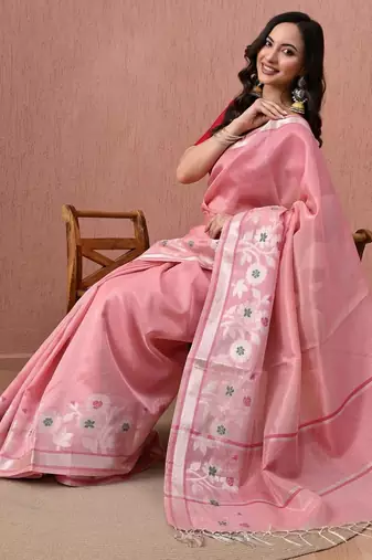 Pink floral pure cotton handloom saree