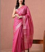 Pink woven design zari pure cotton handloom saree