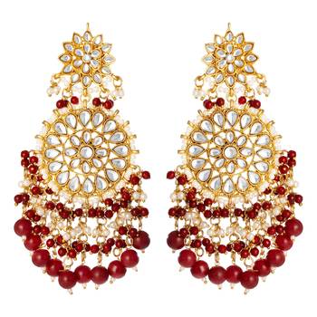 Elegant wear faux kundan studded drop dangle earrings with beaded 5