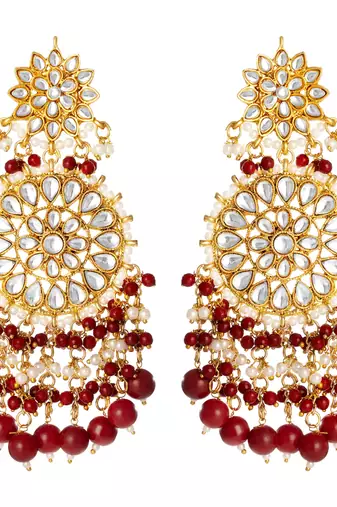 Elegant wear faux kundan studded drop dangle earrings with beaded