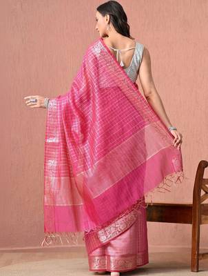 Pink woven design zari pure cotton handloom saree 2