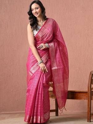 Pink woven design zari pure cotton handloom saree 3