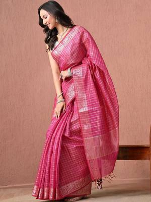 Pink woven design zari pure cotton handloom saree 4