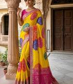 Yellow bandhani zari heavy work saree