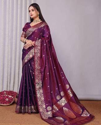 Purple woven design zari designer banarasi saree 1