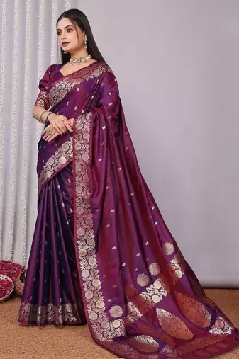 Purple woven design zari designer banarasi saree