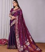 Purple woven design zari designer banarasi saree