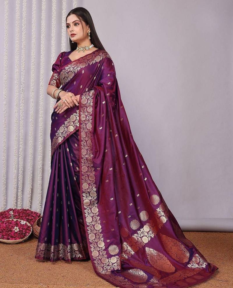 Purple woven design zari designer banarasi saree