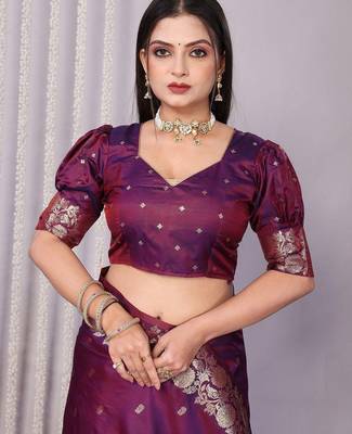 Purple woven design zari designer banarasi saree 2