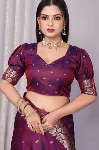 Purple woven design zari designer banarasi saree