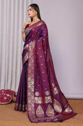 Purple woven design zari designer banarasi saree
