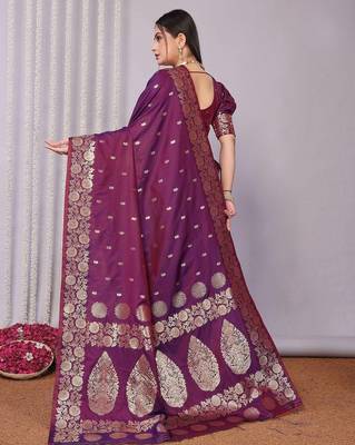 Purple woven design zari designer banarasi saree 4