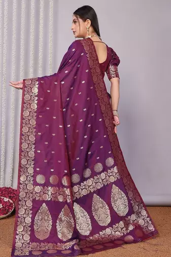 Purple woven design zari designer banarasi saree
