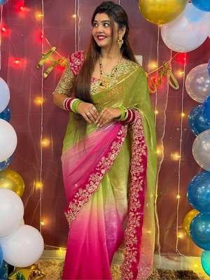 Multicolor woven design satin fusion saree 2