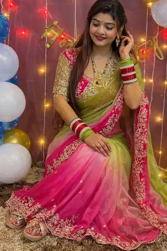 Multicolor woven design satin fusion saree