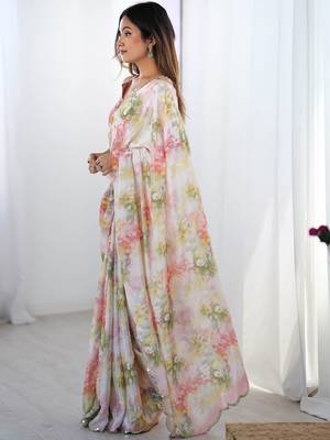 Off white floral sequinned pure chiffon saree 2