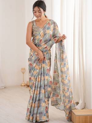 Multicolor sequinned pure chiffon ikat saree 1