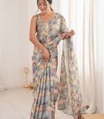 Multicolor sequinned pure chiffon ikat saree