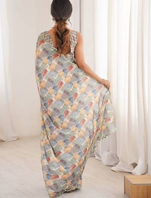 Multicolor sequinned pure chiffon ikat saree 3