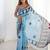 Blue mirror work pure chiffon saree