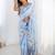 Blue floral sequinned pure chiffon saree