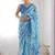 Blue tie and dye mirror work pure chiffon ikat saree
