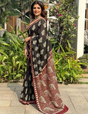 Black printed cotton mulmul sarees 2