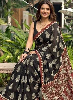 Black printed cotton mulmul sarees 4
