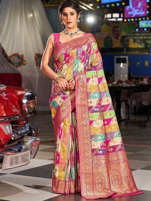 Pink ethnic motifs saree 1