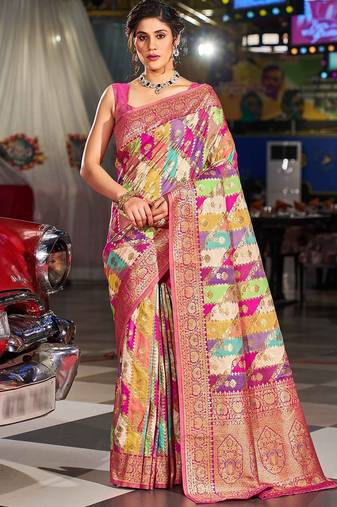 Pink ethnic motifs saree