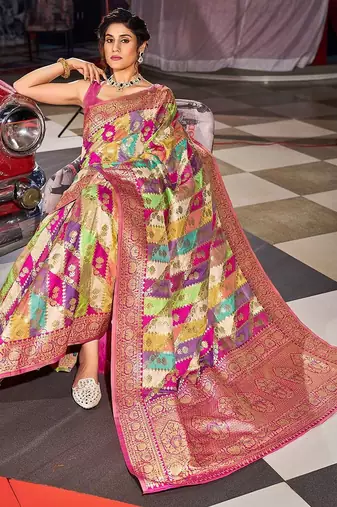 Pink ethnic motifs saree