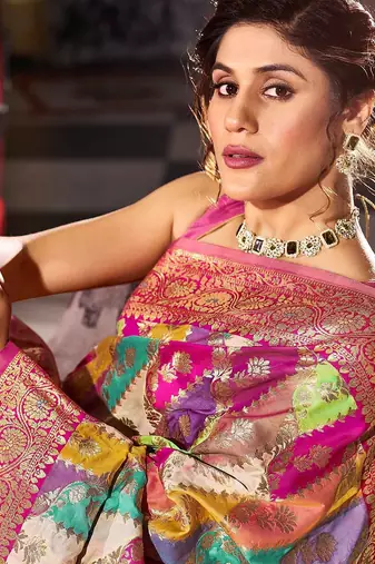 Pink ethnic motifs saree