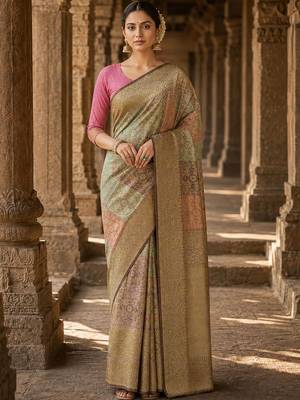 Multicolor zari silk blend designer banarasi saree 1