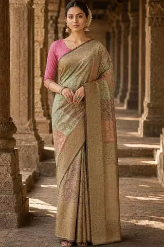 Multicolor zari silk blend designer banarasi saree